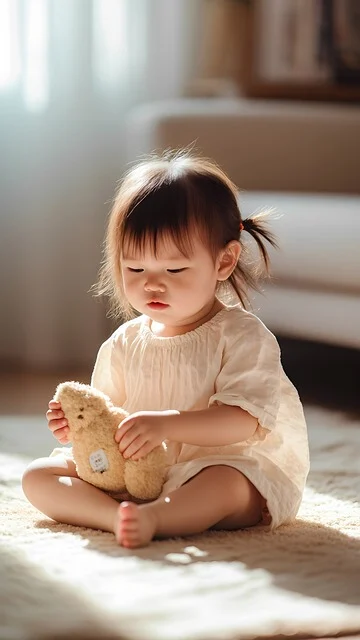 Kind mit Gewichts-Kuscheltier<br />